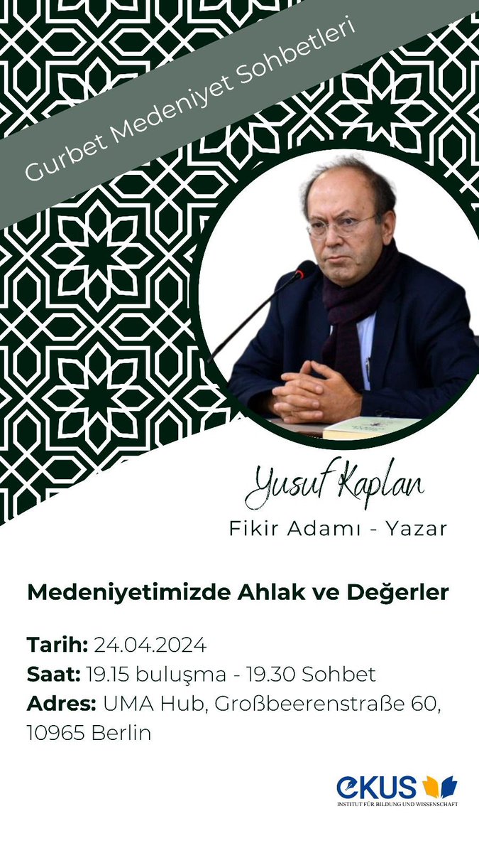 Kıymetli hocamız <a href="/yenisafakwriter/">yusuf kaplan</a> 
Almanya’ya geliyor.

Herbirinizi aramızda görmekten mutluluk duyarız.🌿
*
Berlin programlarımız;