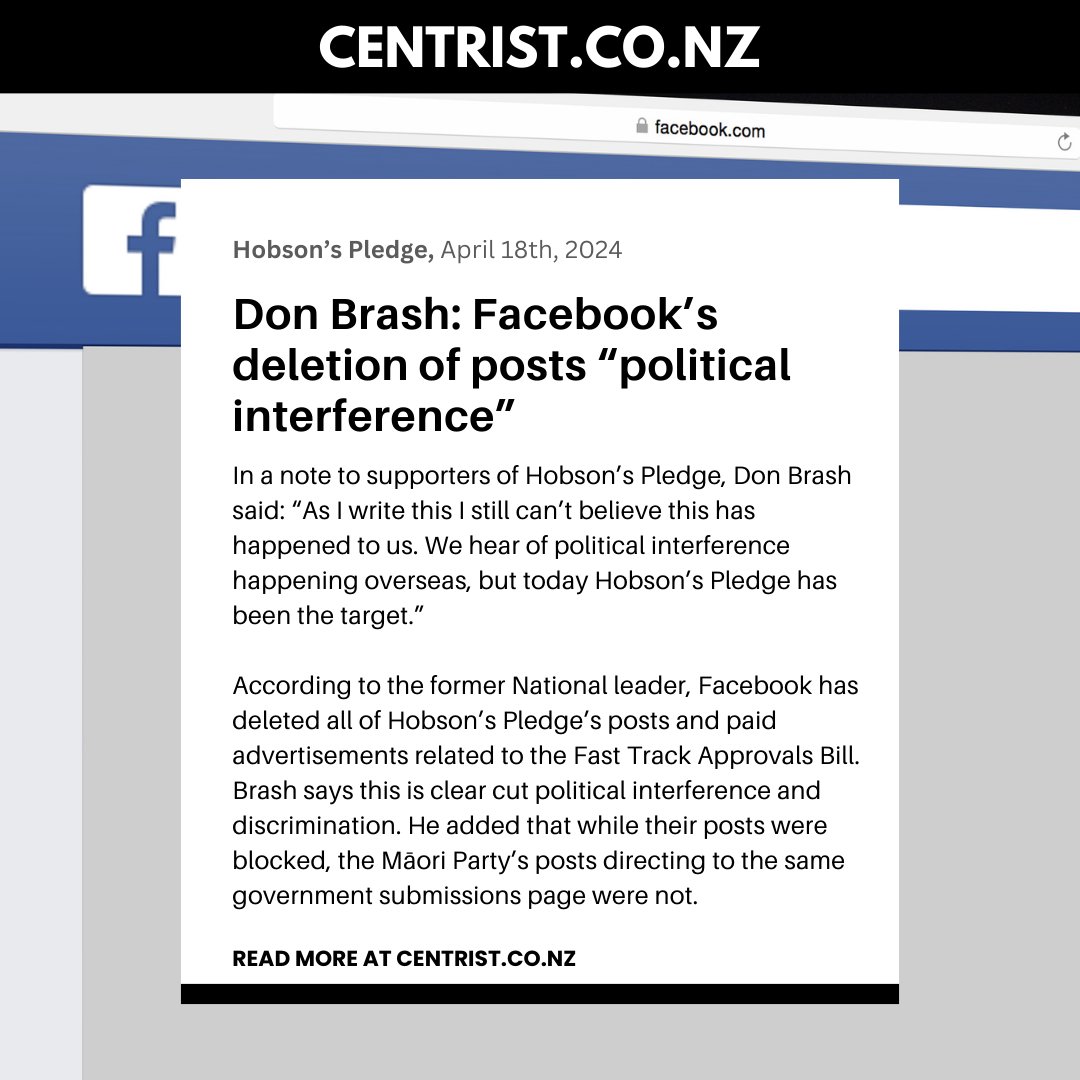 centrist_nz's tweet photo. Don Brash: Facebook’s deletion of posts “political interference”
READ MORE: https://t.co/Kau60JHcdz
#facebook #disinfomation #political https://t.co/hKPkTpEveW