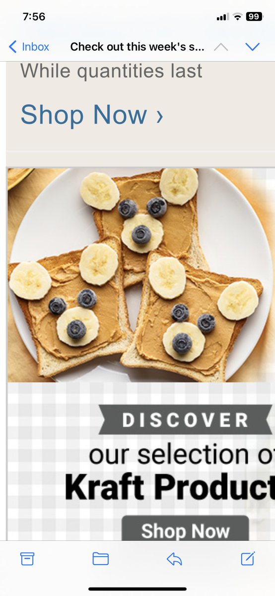 TIL the debate for peanut and banana sandwiches should not be rectangles versus triangles.  saw this and going forward square bears should be the only option ! if you need something to argue you can still discuss crusts on or off.  (screenshot from a costco ad)