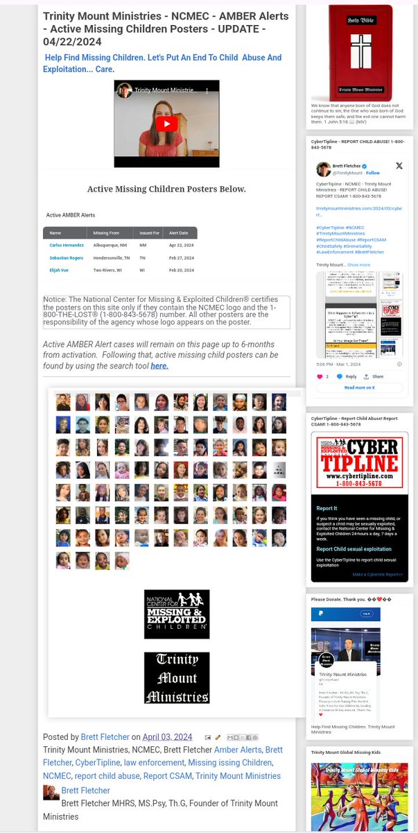Trinity Mount Ministries - NCMEC - AMBER Alerts - Active Missing Children Posters - UPDATE - 04/22/2024

trinitymountministries.com/2024/04/trinit…

#TrinityMountMinistries #MissingChildren #NCMEC #AmberAlerts #CyberTipline #ReportChildAbuse #ReportCSAM #ChildSafety #OnlineSafety #BrettFletcher…