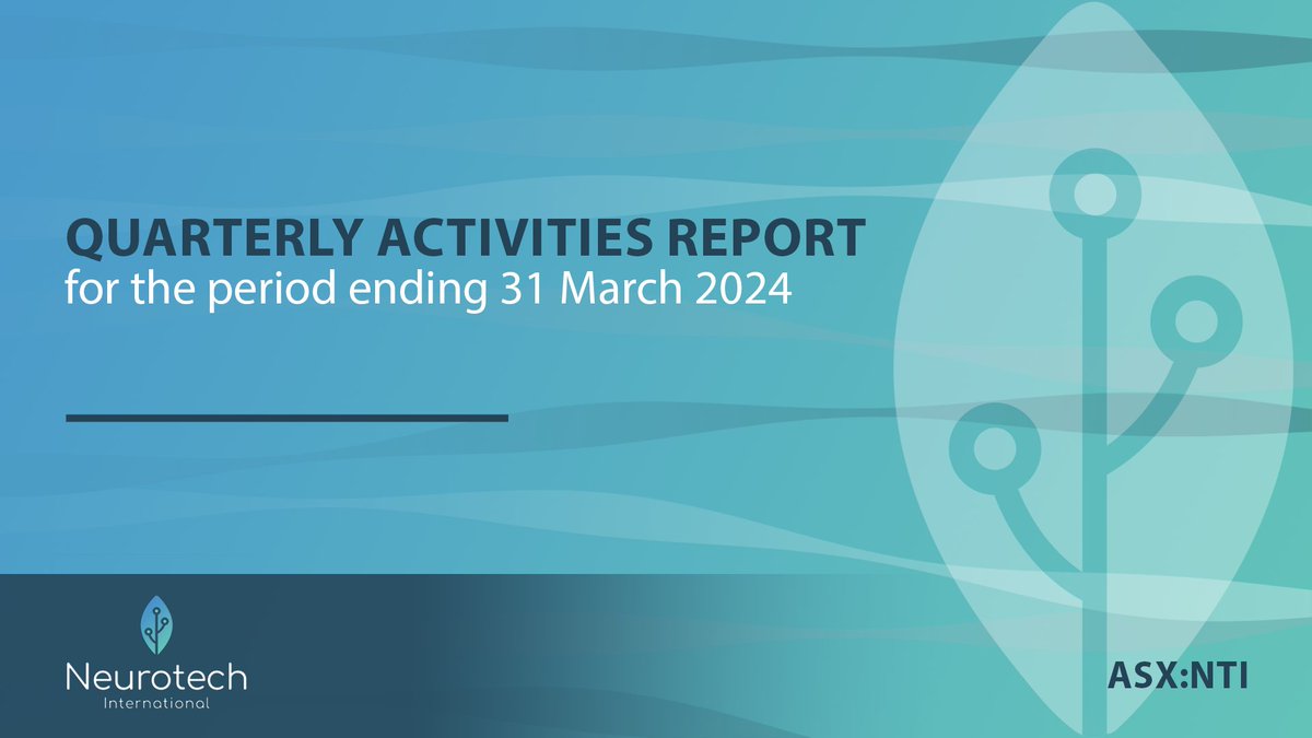 We're pleased to present our activities report for the quarter ended 31 March 2024 (Q3 FY24.

View the full $NTI report here: investi.com.au/api/announceme…

#biotech #autism #NTI164 #RettSyndromeTrial #CannabinoidTherapy #PediatricNeurology #ClinicalTrialResults #RareDiseaseTreatment…