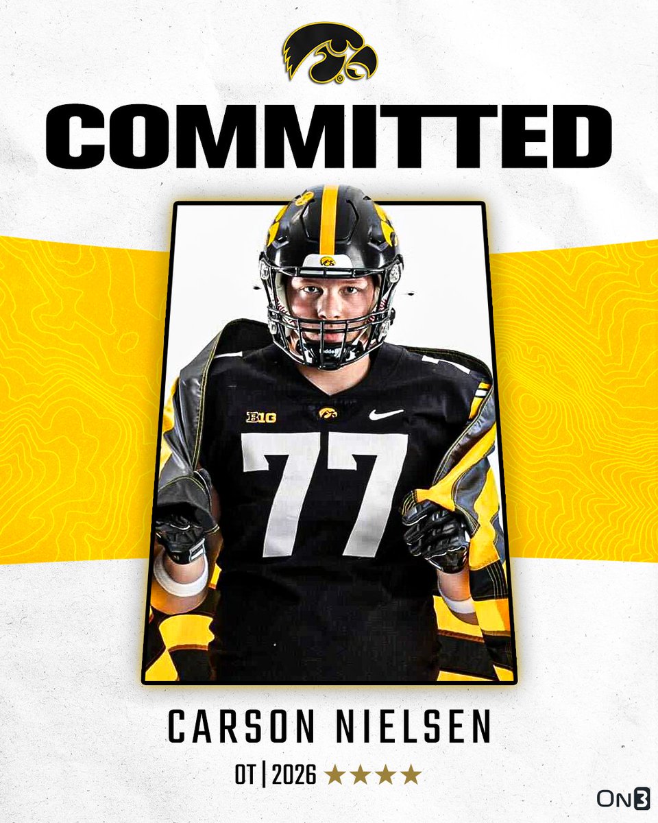 🚨BREAKING🚨 2026 4-star OT Carson Nielsen has committed to Iowa🐤 Read: on3.com/college/iowa-h…