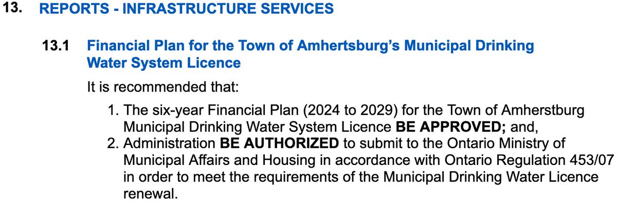 Motion on financial plan for #Amherstburg drinking water plan approved.