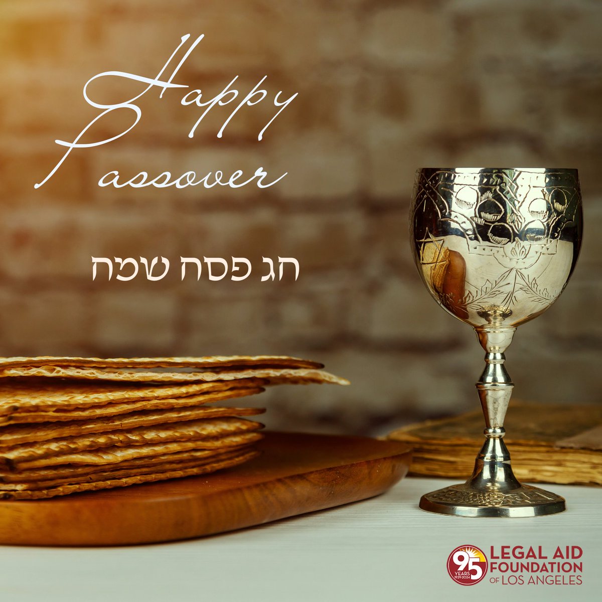 Happy #Passover from @LegalAidLA! This week, Jewish households commemorate their ancestors' long journey to freedom from oppression. The story of Passover teaches us that with bravery, community, and belief that change is possible, we can achieve liberation. Chag #Pesach sameach!