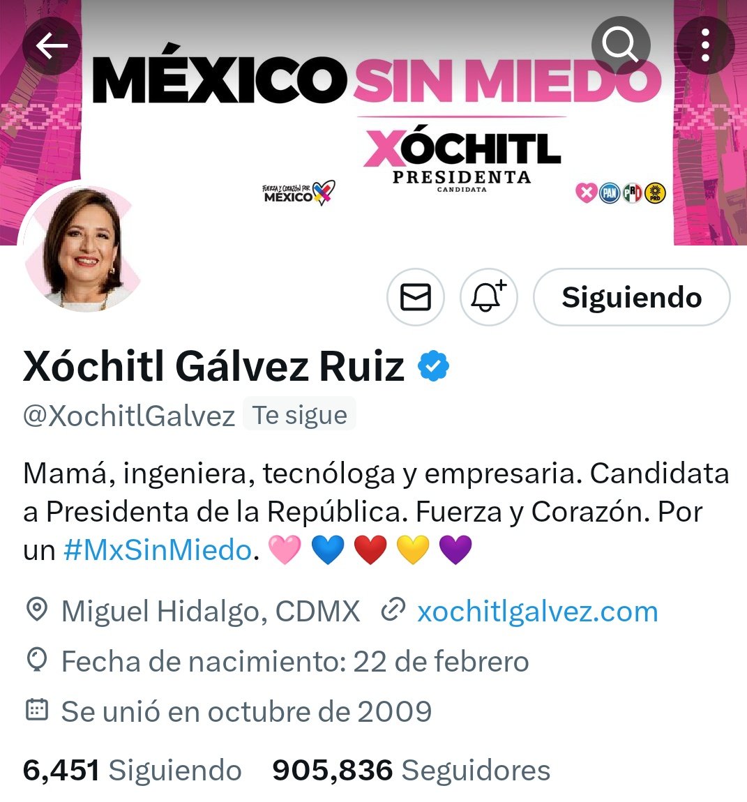 Gracias @XochitlGalvez. No tengo dudas, vas la ser la próxima presidenta de México.