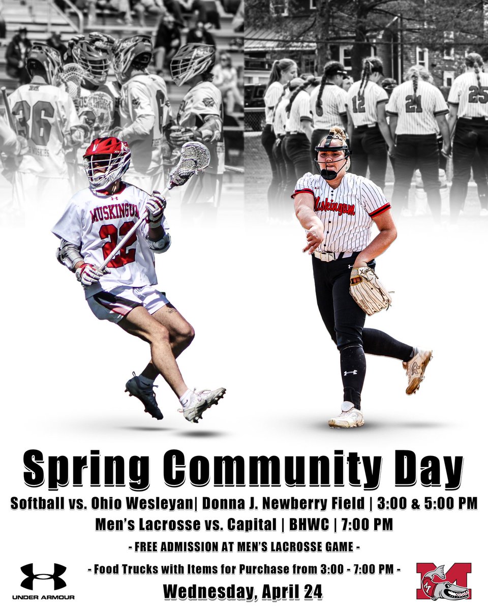 🚨Spring Community Day🚨 📅: Wednesday, April 24 🥎: Softball v. Ohio Wesleyan ⏰: 3:00PM & 5:00PM 📍: Newberry Field 🚛: Food Trucks with items for purchase (4-7 PM) 🥍: Men’s Lacrosse v. Capital 📍: BHWC ⏰: 7:00PM - FREE Admission @brandonhannahs @WHIZscores…