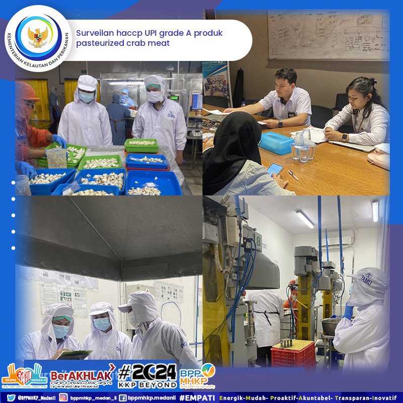 badanmutumedan2's tweet photo. Surveilan HACCP UPI grade A produk pasteurized crab meat yang dilakukan setiap 6 bulan sekali oleh inspektu mutu BPPMHKP MEDAN II
#25TahunKKP
#SailBeyondWithBlueEconomy
#2024KKPBeyond
#SaktiWahyuTrenggono
#EkonomyBiru
#BPPMHKP https://t.co/3ZZckd3LjG