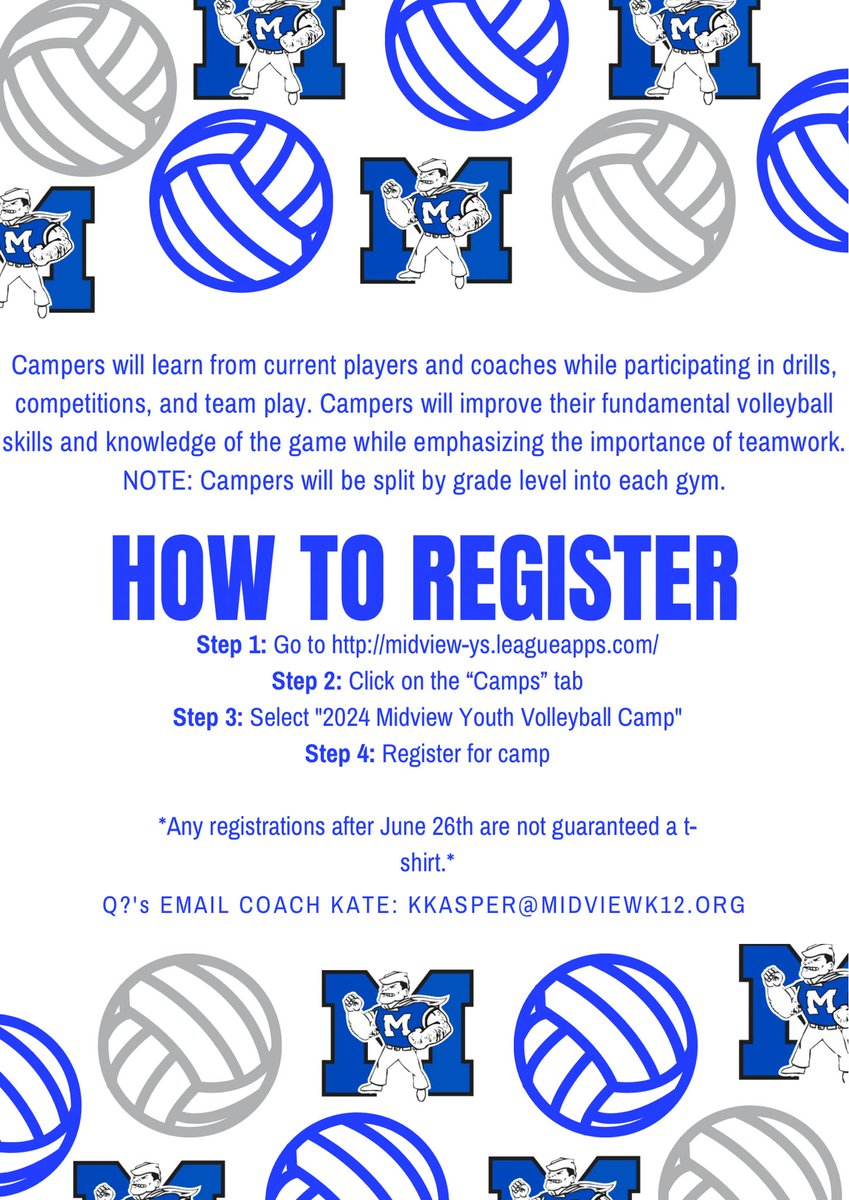 ‼️REGISTRATION NOW OPEN‼️ Visit midview-ys.leagueapps.com/camps/4218773-… to sign up now!!! 🏐
