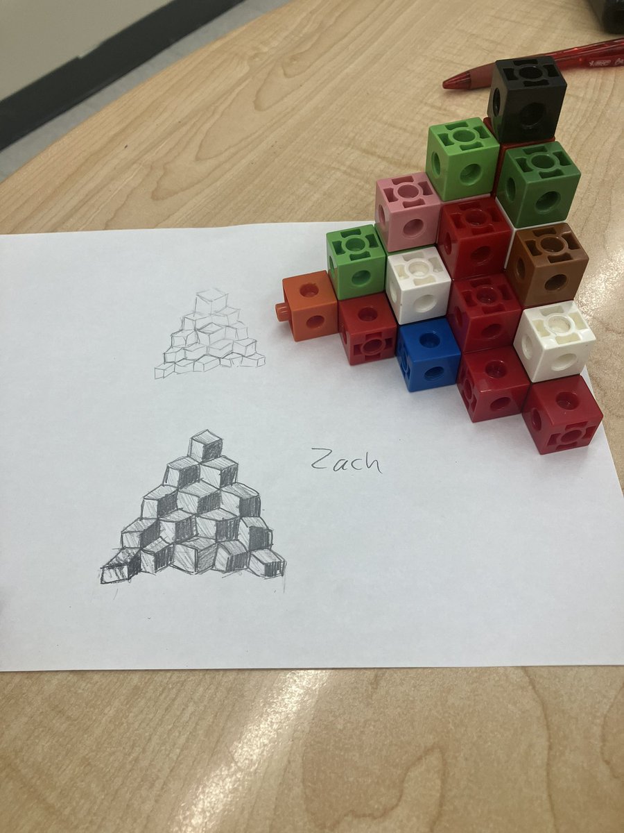 Math 8/9: Ss were asked to build and draw their own Cube Conversations. Tomorrow, they will show other Ss their drawings to see if the correct # of cubes can be counted. After this, we will talk about surface area. Ss genuinely enjoyed this! @SteveWyborney @smts @PrairieValleySD