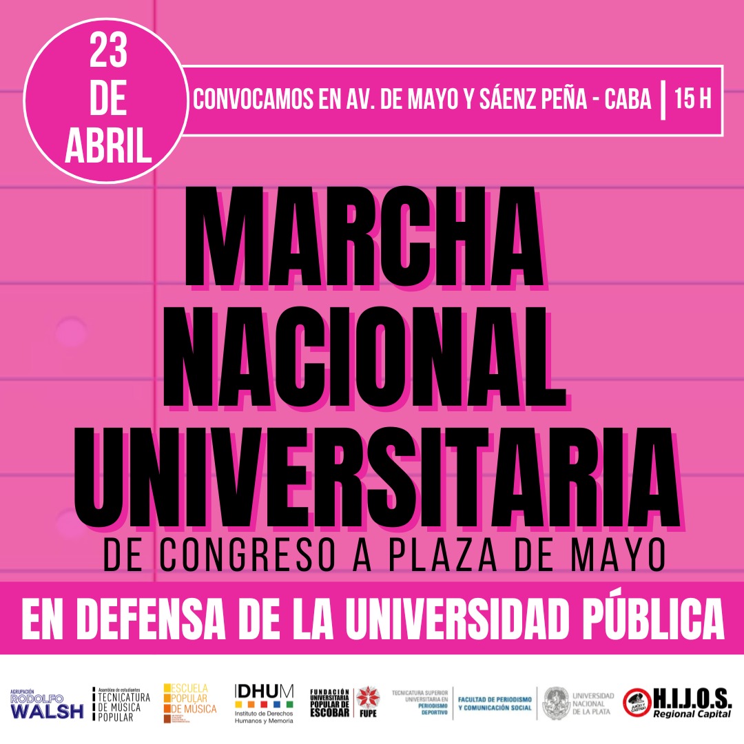 Este 23.4 vamos a la #MarchaFederalUniversitaria Convocamos en Av. De Mayo y Sáenz Peña a las 15 horas #YoVoy Defendemos la educación pública. Ni un derecho menos.