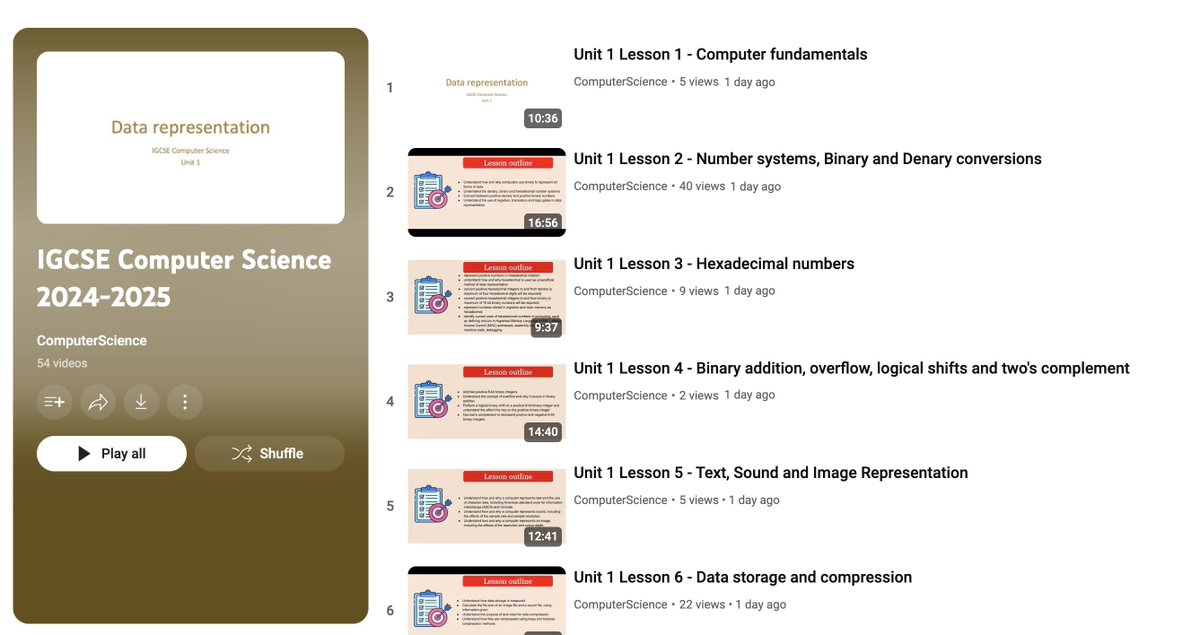 Just in time for revision season! The entire #IGCSE Computer Science course is now freely available via YouTube. Hopefully, it can help a student near you. #INZPirED #ComputerScience #revision youtube.com/playlist?list=…