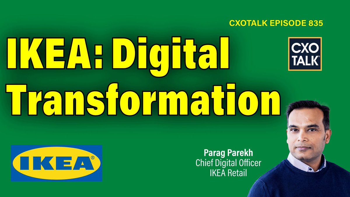 Replay #CXOTalk ep. (835) with guest Parag Parekh, CDO, @IKEA Retail (Ingka Grp). Topic: #DigitalTransformation at IKEA cxotalk.com/episode/design… Focus on making life easy for the customer that is consistent with company ethics. #CIO #CDO #CDAO #AI #LifeAtHome #IKEA