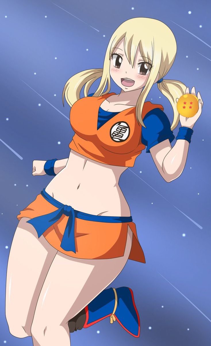JonUzumaki9's tweet image. Daily Lucy Day 104 Lucy crosses over into the Dragon Ball World she looks so good in that gi 💙🧡😍🥵