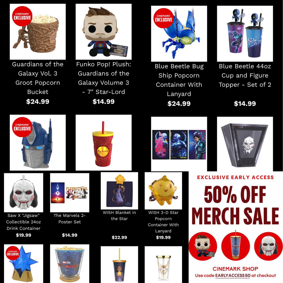 Deal 🚨- Cinemark is running a 50% off Sale on Popcorn buckets and more! Use code EARLYACCESS50 at checkout. . shopcinemark.com/cat-56-2-120/2… . #Cinemark #Popcorn #Collectibles #DisTrackers