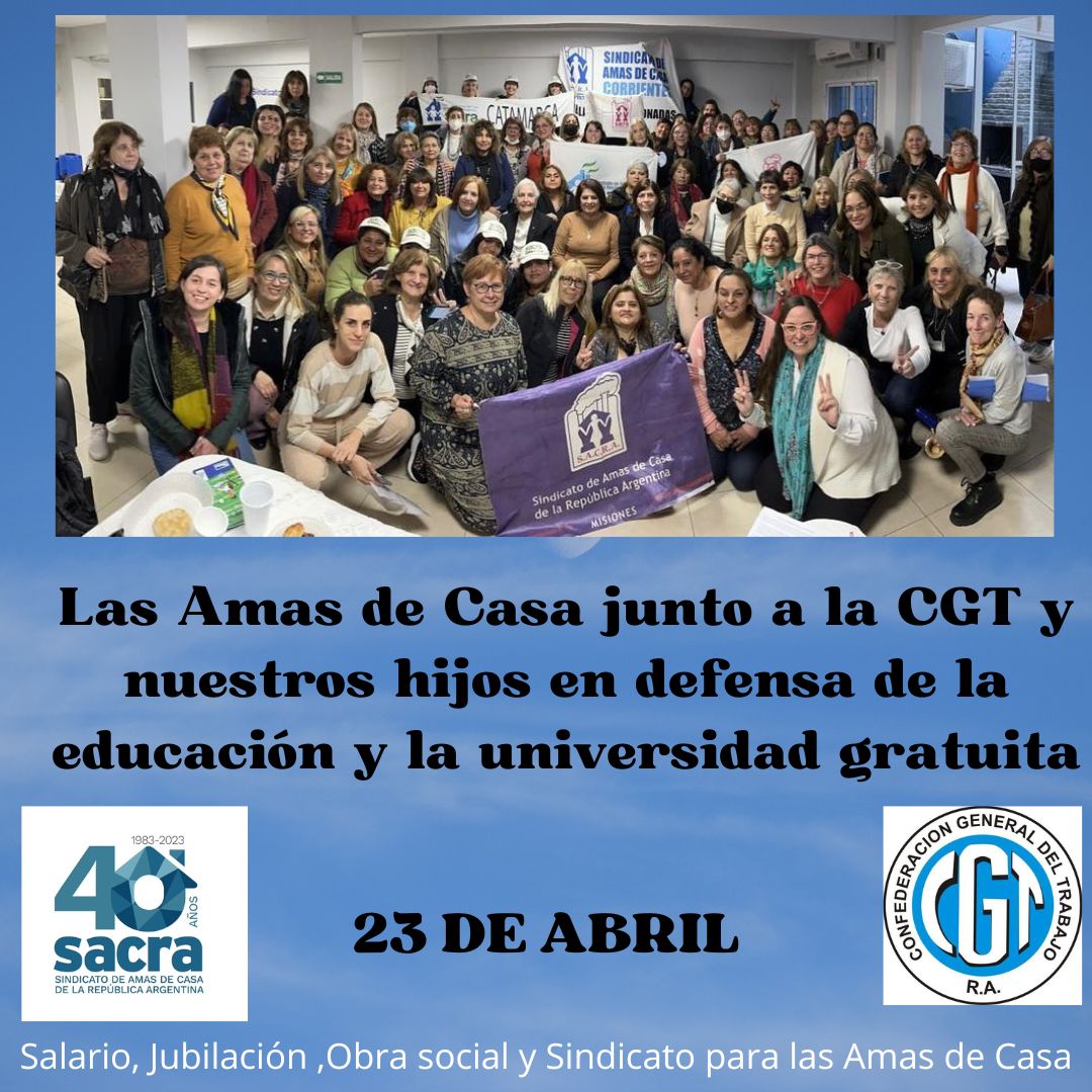 Por nuestrxs hijxs, por nuestrxs nietxs, por el futuro del país, en defensa de la educación y de la universidad pública y gratuita.
Desde el SACRA Santa Fe adherimos a la #MarchaFederalUniversitaria
