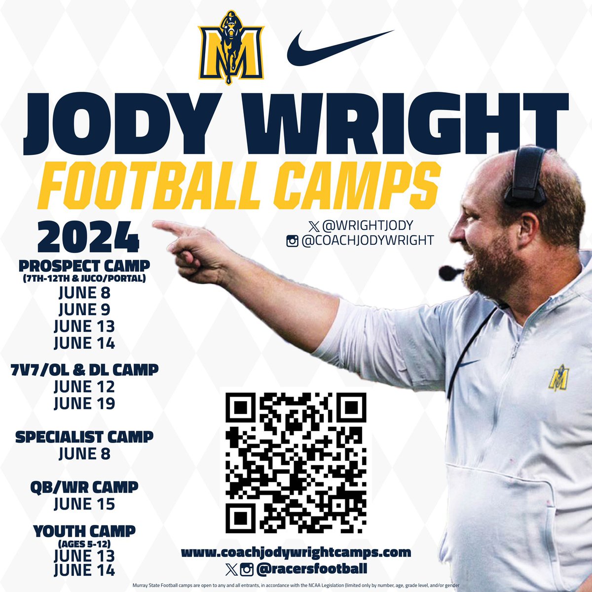 Excited to meet future Racers at camp this summer! #FindAWay #GoRacers @WrightJody @racersfootball coachjodywrightcamps.com