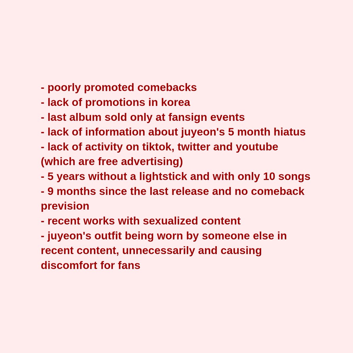 It's so frustrating that we have to beg for even the most basic decencies. Open communication between company and fans (either through SNS or email) would solve so many problems. Quite frankly, more time and effort needs to be put into the group, esp in marketing #RespectSaturday