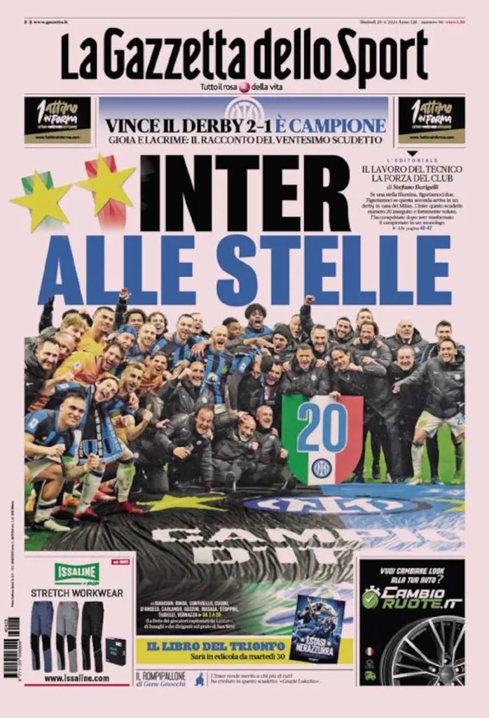 Inter up amongst the stars 🖤💙🇮🇹 They win the derby 2-1 and are champions Joy and tears: the story of the 20thScudetto The work of the coach The strength of the club All headlines @footballitalia 🇮🇹