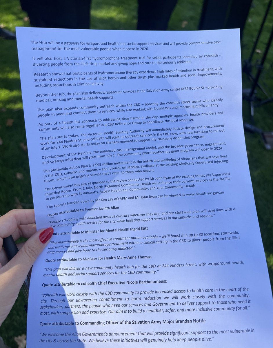 Lol . “The government is responding to all the recommendations of the Lay Report, delivering on all but one of them” - that is the main one - for a safe injecting room trial.