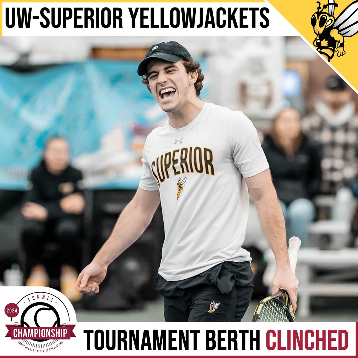 In winning the UMAC North Division title this past weekend, @uwsathletics clinched the northern No. 1 seed in the UMAC Men’s Tennis Tournament! The Yellowjackets are 13-8 overall and went undefeated in conference matches this season! #UMAC | #NCAAD3 | #WhyD3 | #d3tennis