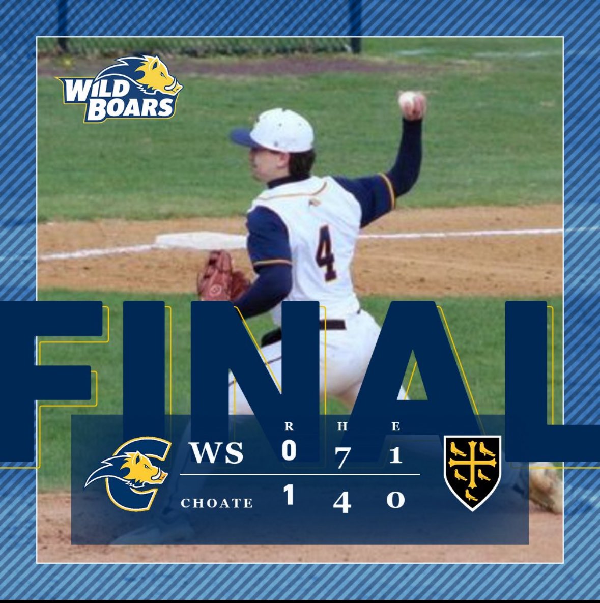 Choate_Baseball's tweet image. Wirtz ‘24 slams the door after 6 and a third of shutout ball by Jeter Andrews ‘26. The Boars 🐗 move to 8-2 in the Founders League.