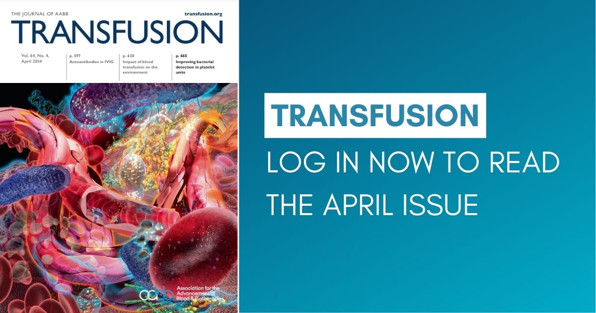 The April issue of #Transfusion is here! 🔬 Log in now to access the latest research in #transfusionmedicine and #biotherapies: bit.ly/4cs8Dg6