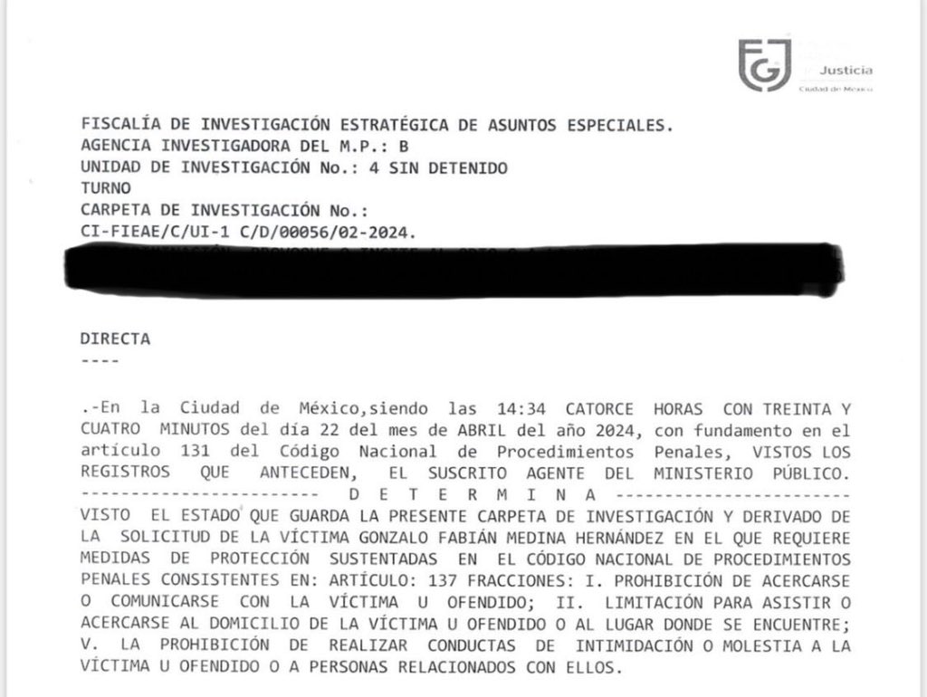 🛑 El día de hoy, la Fiscalía de la CDMX, acordó nuevas medidas de protección contra el “ hampón” 🐷 pocos 🥚 Alejandro Amadeo González Guilbot, ampliando la investigación por un delito más, vamos con todo por este mentiroso manipulador. Aquí, un extracto del acuerdo.👇