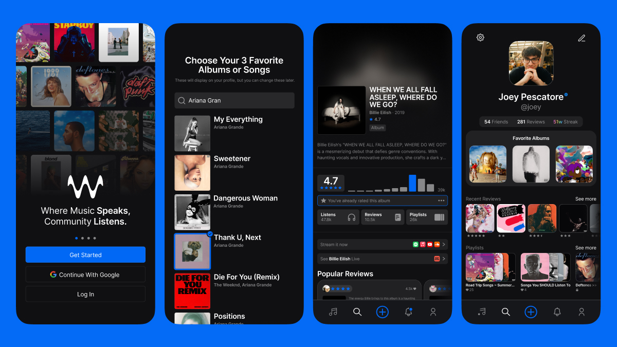 currently working on an app similar to Letterboxd or GoodReads but for music and thought I'd share some screenshots so far 👨‍💻