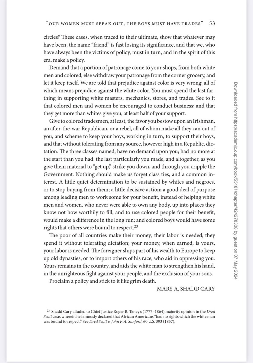 The intro AND part 1 of my book, Mary Ann Shadd Cary: Essential Writings of a Nineteenth-Century Black Radical Feminist, are available to download for free at academic.oup.com/book/55181! Snag your PDFs, then order a copy for 30% off using discount code AAFLYG6 on the OUP website