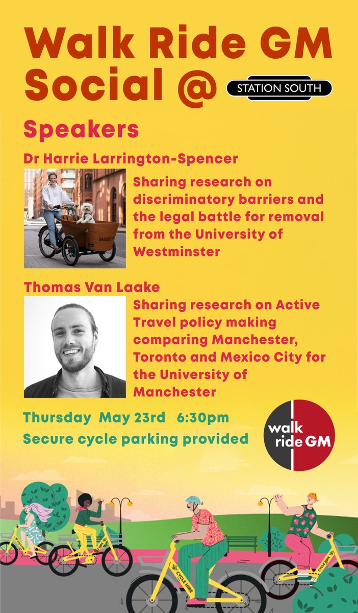 The lineup for our social has been announced! @tricyclemayor & @vanLaakeT will be presenting research on active travel policy We are heading towards capacity so make sure you grab a ticket whilst you can