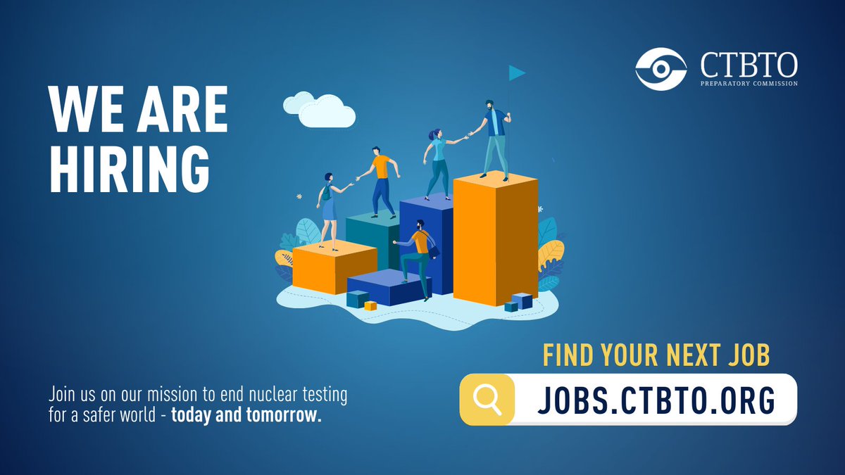 📗Seeking a challenging role in an international environment? #CTBTO offers opportunities to make a real difference! Apply now and help us ban nuclear testing by everyone, everywhere. Vacancies are closing soon! Apply today! 👩‍🔬👨‍💼🧑‍💻🔗 ctbto.info/jobs