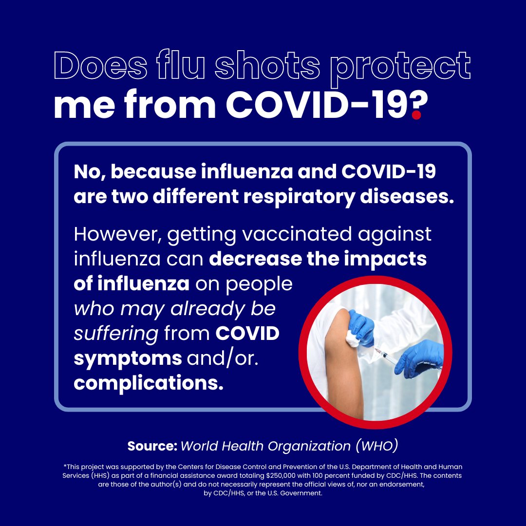 #FightFlu | Can the #FluShot protect you from COVID-19?🦠 While the flu vaccine is a great tool against the flu, it is not designed to protect you from the COVID-19 virus. However, getting the flu vaccine can still be beneficial for your overall health. It can help reduce the
