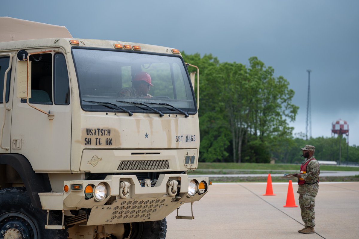 Army Transportation Corps Soldiers compete in the Organic Truck Rodeo. The individual competition allowed instructors to showcase their driving skills and compete for a chance to represent the Army at the 2024 Joint Service Truck Rodeo in July. #TrainingTuesday #FortLeonardWood