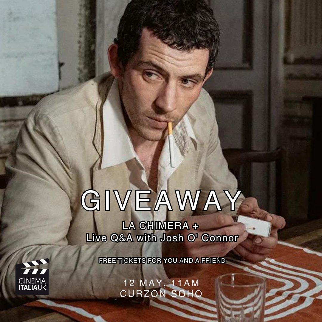 GIVEAWAY ALERT! ⭐ LA CHIMERA + Q&A with Josh O'Connor! We have 2 sets of tickets courtesy of @curzonfilm and they could be yours! 1. Follow us 2. Like this tweet and tag a friend 3. Retweet! @curzonfilm @curzoncinemas @curzonsoho #alicerohrwacher #giveaway #italiancinema