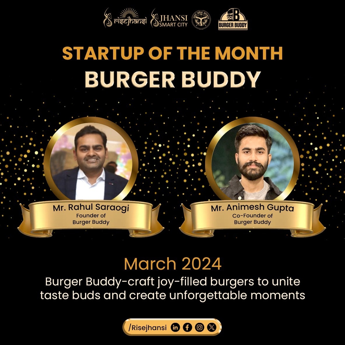 🎉 Congrats BurgerBuddy, March 2024's Startup of the Month at RISE Jhansi Incubation Center! 🌟 Revolutionizing fast food with fresh, local ingredients and sustainability at its core. Way to go! 🍔 #StartupOfTheMonth #BurgerBuddy #Sustainability