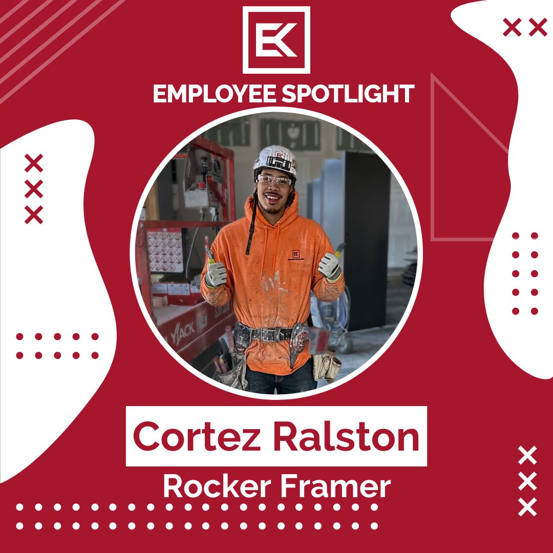 E&K of Omaha Employee Spotlight:
Cortez Ralston - Rocker, Framer

What do you most enjoy, working for E&K? 
The opportunity to grow, move forward and the vast amount of knowledge this company has through its team. 

#EKCompanies #EKofOmaha #PassionatePeople #BuildingExcellence
