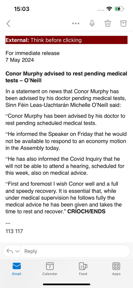 Sinn Féin says @conormurphysf has been advised to rest pending medical tests. It means he won’t be able to attend the Covid inquiry tomorrow, which he was due to give evidence at