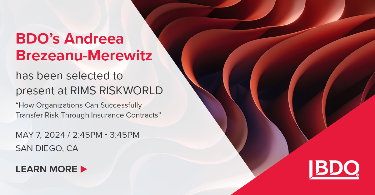 Heading to @RIMSorg’s RISKWORLD 2024 today? Grab your seat in room 30BC to hear Andreea Brezeanu-Merewitz session on risk transfer through insurance. Hope to see you at 2:45 PM: bit.ly/4aS3tsV #RIMS2024 #RISKWORLD
