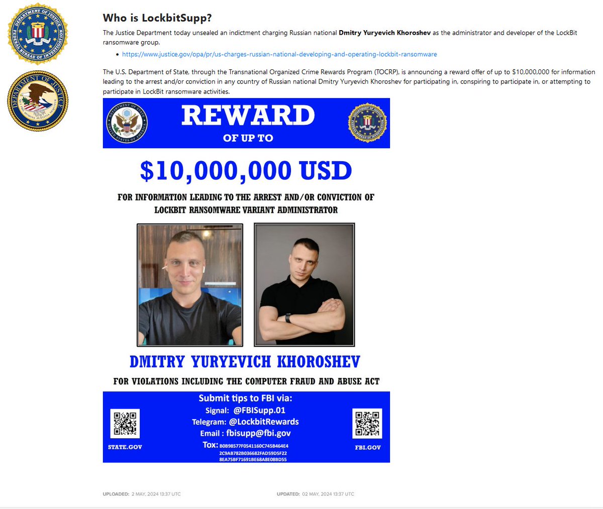 Today the United States Department of Justice unveiled the leader of Lockbit ransomware group.
