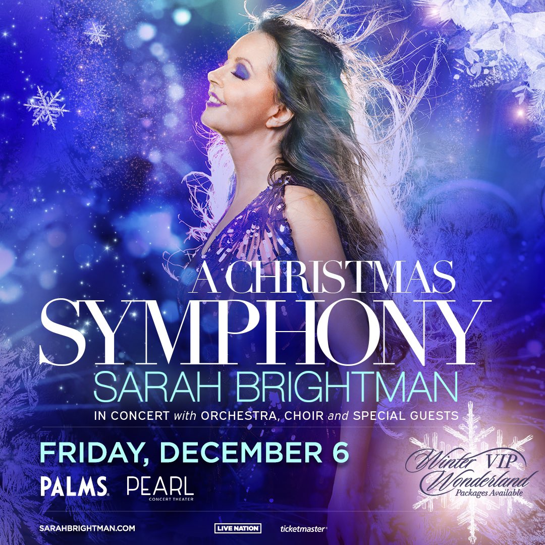 JUST ANNOUNCED: Sarah Brightman: A Christmas Symphony is coming to Pearl Concert Theater at Palms Casino Resort on December 6. Tickets go on sale Friday at 10am. 🎟️: bit.ly/3wvIvRl