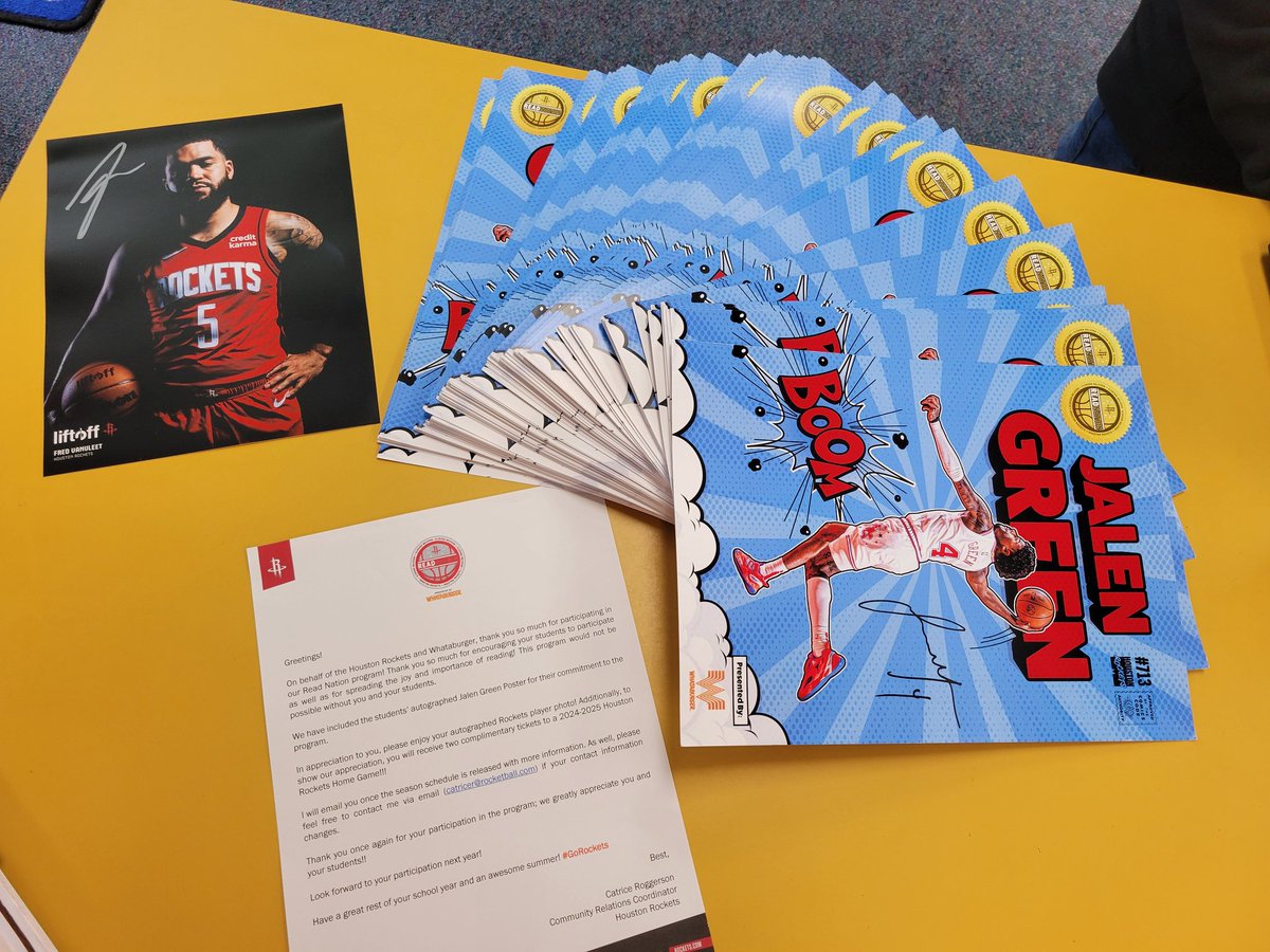 Many thanks @Whataburger & @HoustonRockets for the cool posters for our readers @GoodmanES_AISD