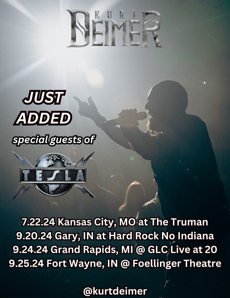 Looking forward to an additional 4 shows that we been added on to support Tesla! 7.22 The Truman in Kansas City, MO 9.20 Hard Rock Casino Northern Indiana in Gary, IN 9.24 GLC Live at 20 Monroe in Grand Rapids, MI 9.25 Foellinger Theatre in Fort Wayne, IN Tickets for these and