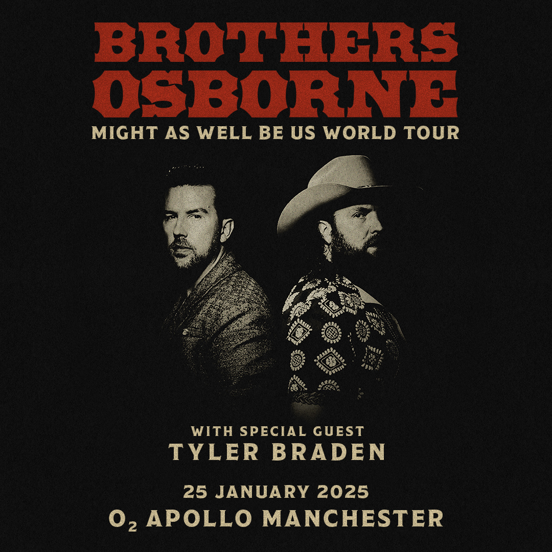 Grammy-winning country music duo @BrothersOsborne are touring their latest, self-titled album, joining us here on Sat 25 Jan, with special guest @TylerBraden 🤠 Get 48-hour early access Priority Tickets from 10am Wed 8 May 👉 ln-venues.com/mLvW50RytiE