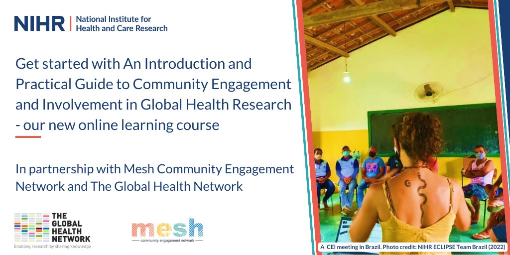 We are pleased to launch our new online course: An Introduction and Practical Guide to Community Engagement and Involvement in Global Health Research, in collaboration with Mesh, @info_TGHN If you're new to CEI or would like to learn more, get started: globalhealthtrainingcentre.tghn.org/introduction-a…