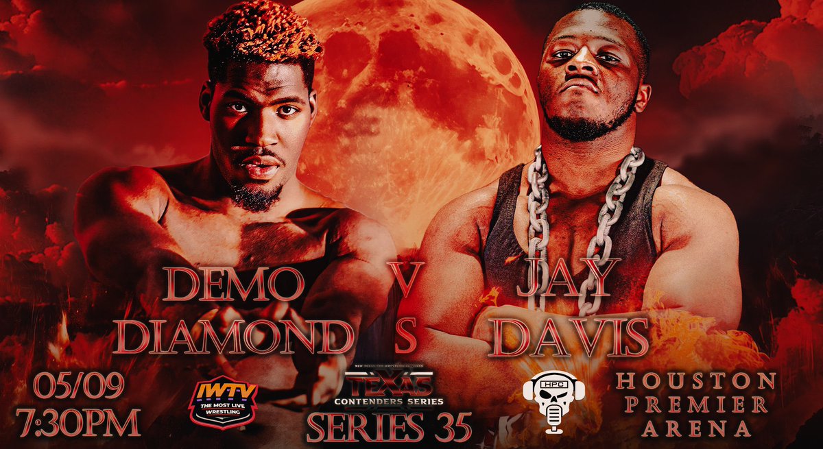 🚨MATCH ANNOUNCEMENT🚨 Singles Match: @DemoDiamondpw v @RottweilerJay #TCS35 • 5/9 • 7:30PM Houston Premier Arena Live on @indiewrestling Presented by @HPCBadGuys Graphic: @berock0 🎟️: NewTexasPro.Com/Events