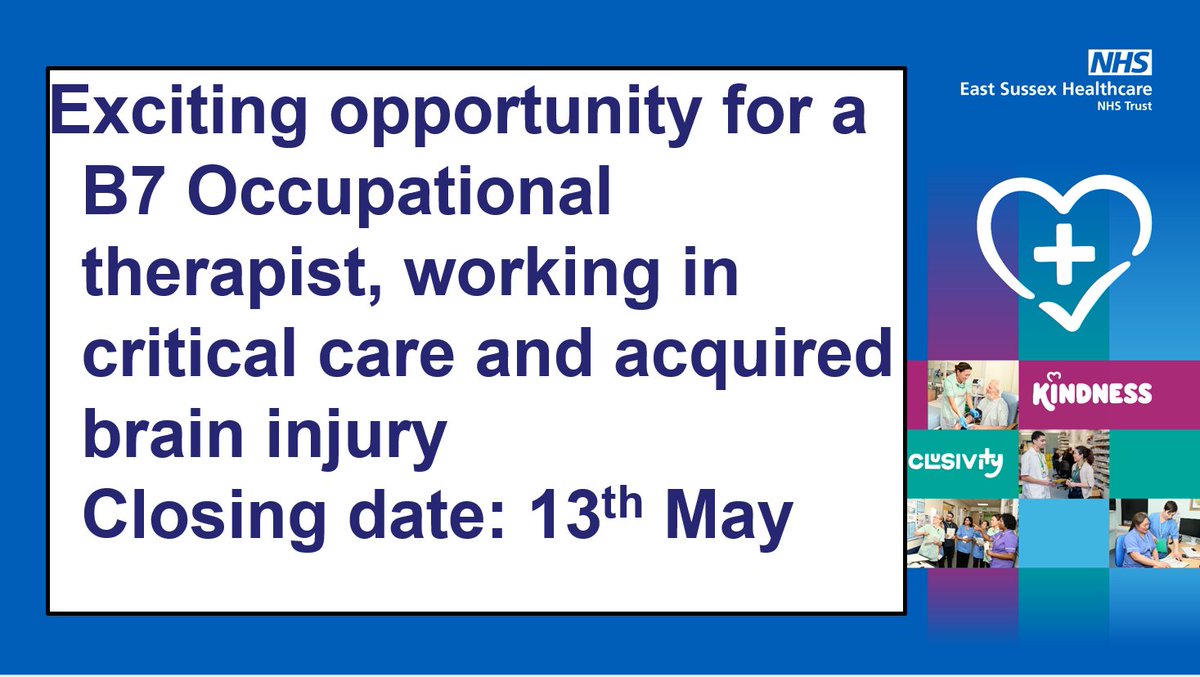 Exciting opportunity to be working in critical care as highly specialist Occupational therapist - band 7!!  Don't miss out on this exciting role with our teams
Closing date 13.05.24   <a href="/ESHT_OT/">ESHT_OT</a> <a href="/ESHTNHS/">East Sussex Healthcare NHS Trust</a> <a href="/anne_canby/">#hellomynameis Anne Canby 💙🏳️‍🌈</a> #occupationaltherapy 
jobs.nhs.uk/candidate/joba…