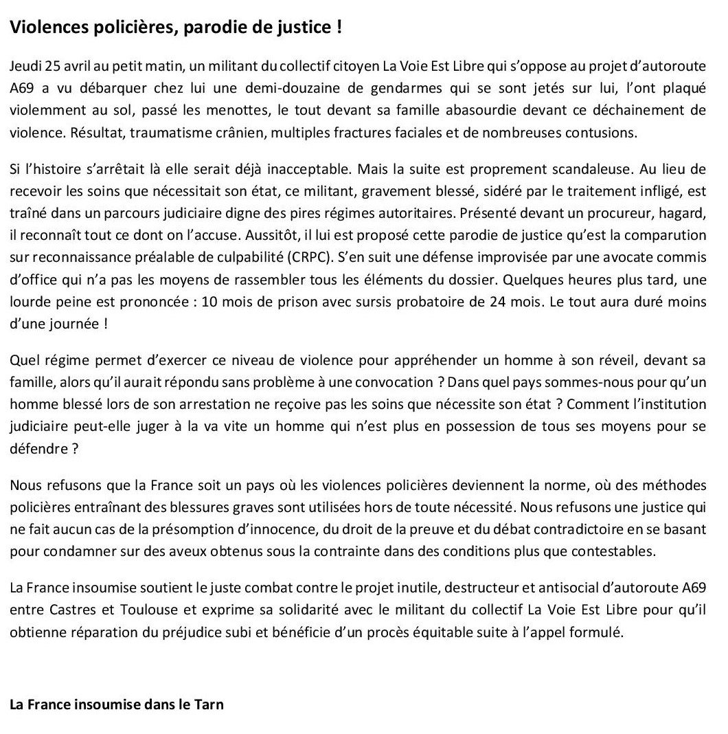 Dans le #Tarn, violeces policières et parodie de justice ! #JusticePourJean