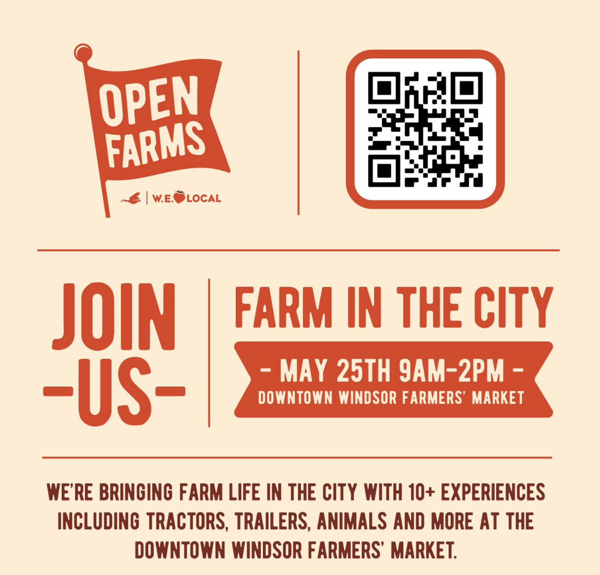 The farm is coming to the city on May 25! 

Join W.E. Local, TWEPI and the DWFM at the market from 9am-2pm to celebrate 'Open Farms,' a free event with 10+ experiences, including tractors, trailers, animals and more.