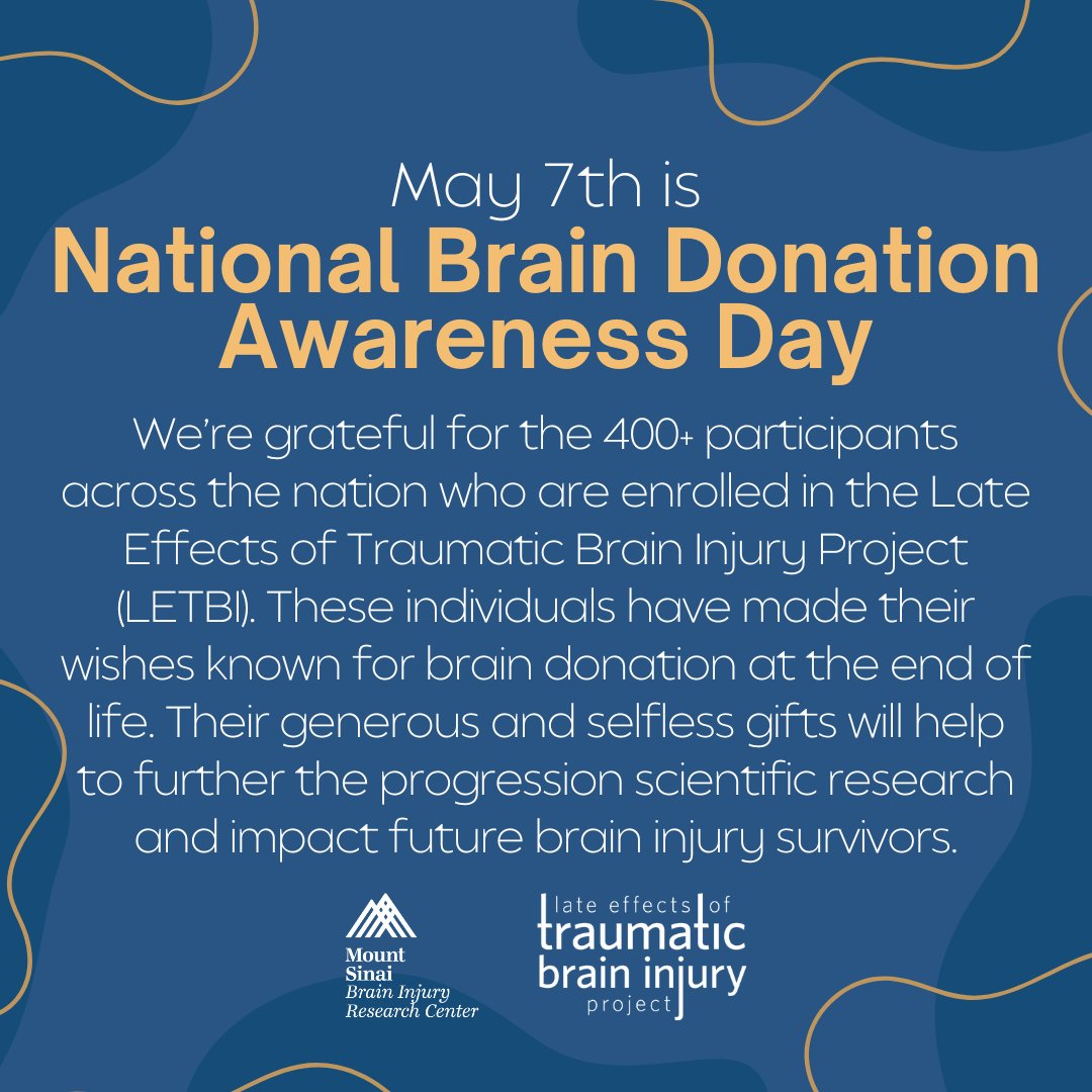 On #BrainDonationAwarenessDay, we express our gratitude for the 400+ participants enrolled in our Late Effects of Traumatic Brain Injury (LETBI) Project Their decision to make their wishes known for #braindonation at the end of life will help us advance TBI research & treatments