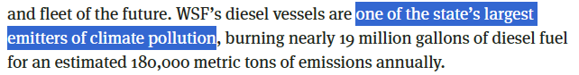 The new head of @wsferries says taxpayers should pay for expensive new electric ferries to cut CO2 emissions.

Meanwhile, WSDOT has failed for 14 years in a row to meet the 20% biodiesel requirement in state law to reduce emissions.

Perhaps start with the basics. #waleg